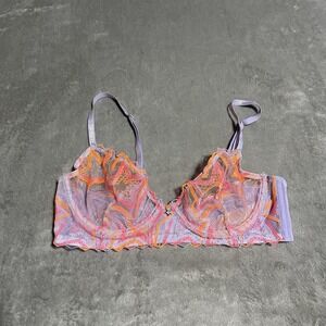 Savage Fenty Bra 34C Purple Orange Star Floral Lace Unlined Underwire